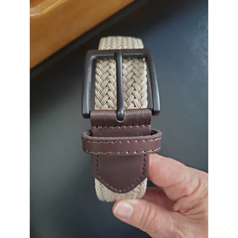 Unbranded Men's Tan Stretch No-Hole Braided Belt 45